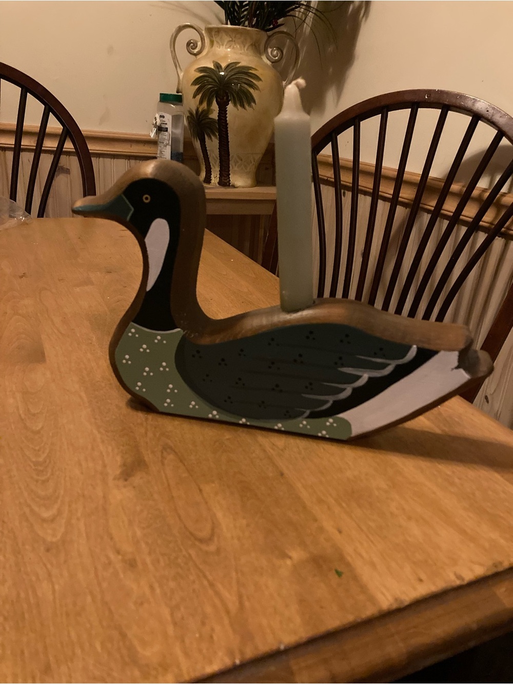 Wooden duck taper candle holder